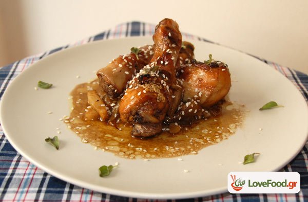 Κοτόπουλο με μέλι και σουσάμι στον φούρνο (κοκογλασοκαραμέλα)